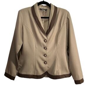 Wear Abouts Vintage Made in the USA Brown Tan Button Down Blazer Shoulder Pads